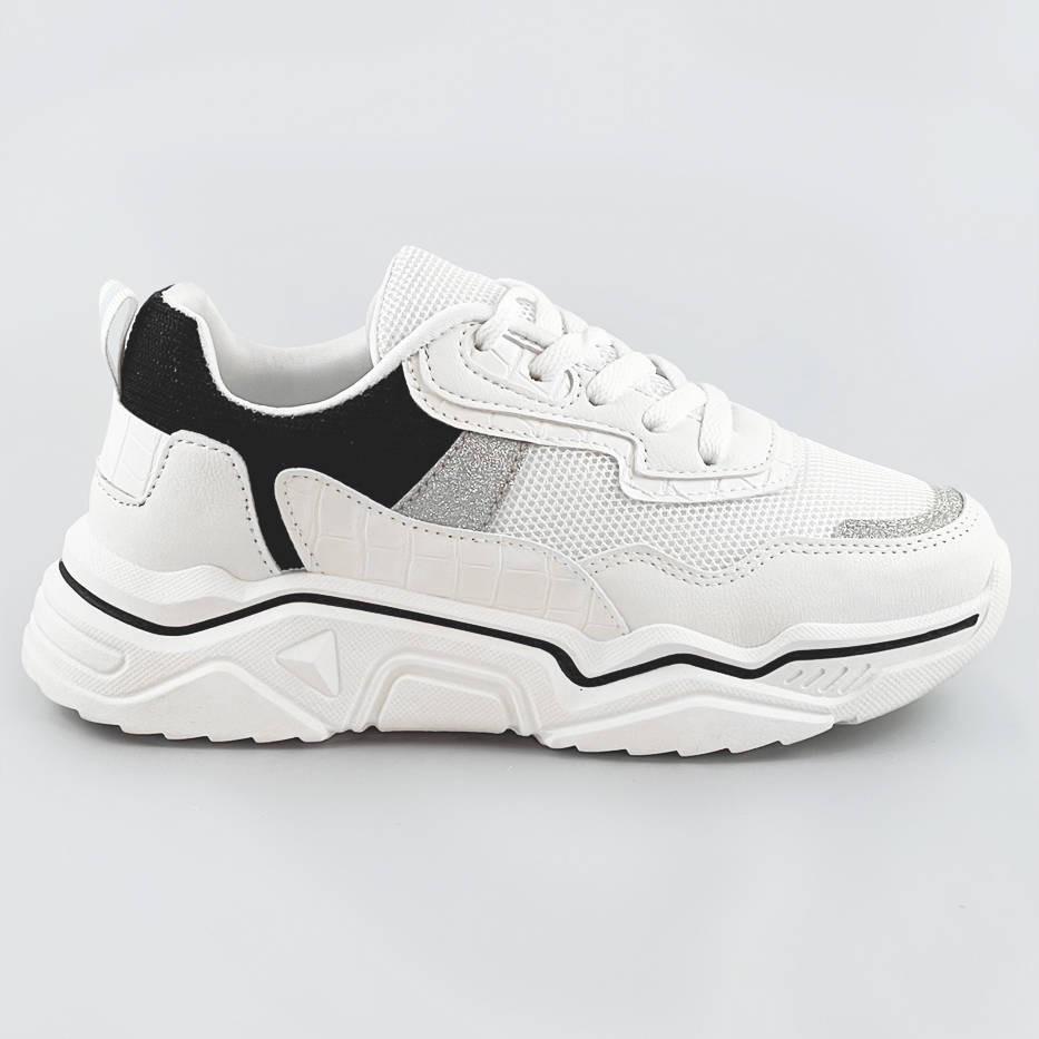 Bílo-černé dámské sneakersy s brokátovými vsadkami (LU-2) odcienie bieli XL (42)