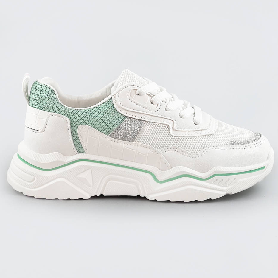Bílo-mátové dámské sneakersy s brokátovými vsadkami (LU-2) odcienie zieleni XL (42)
