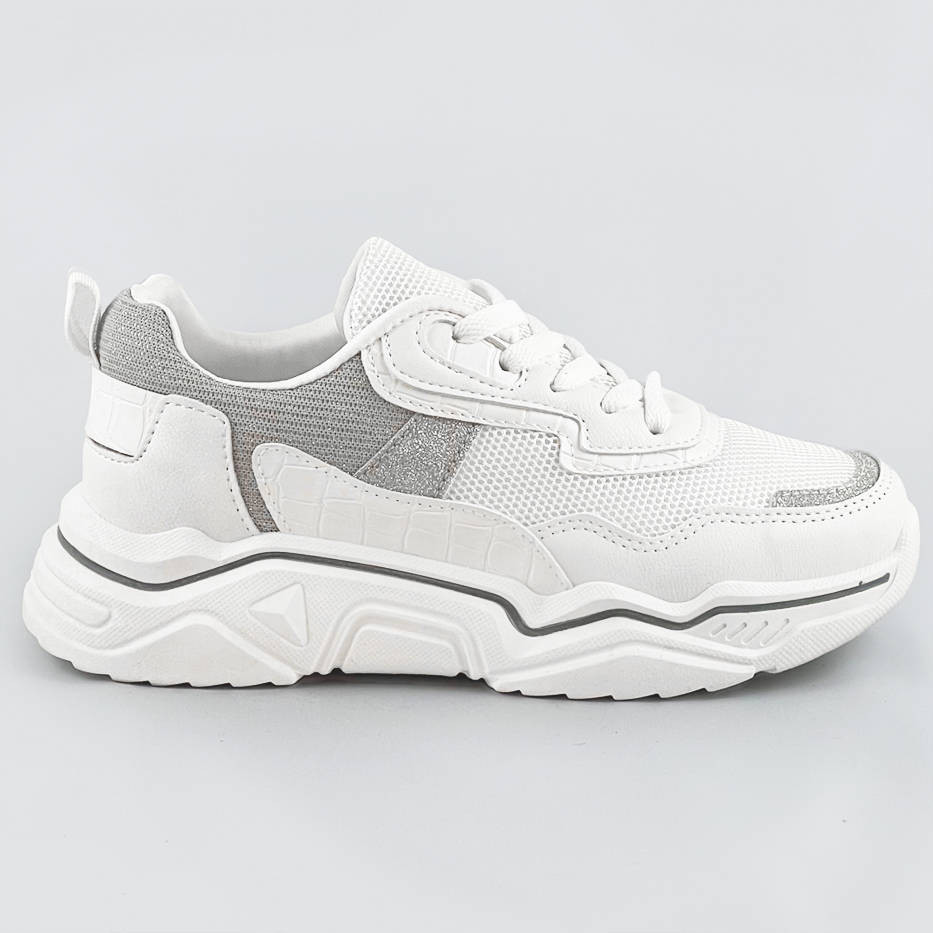 Bílo-šedé dámské sneakersy s brokátovými vsadkami (LU-2) odcienie bieli XL (42)