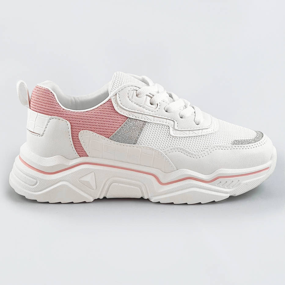 Bílo-růžové dámské sneakersy s brokátovými vsadkami (LU-2) odcienie różu XL (42)