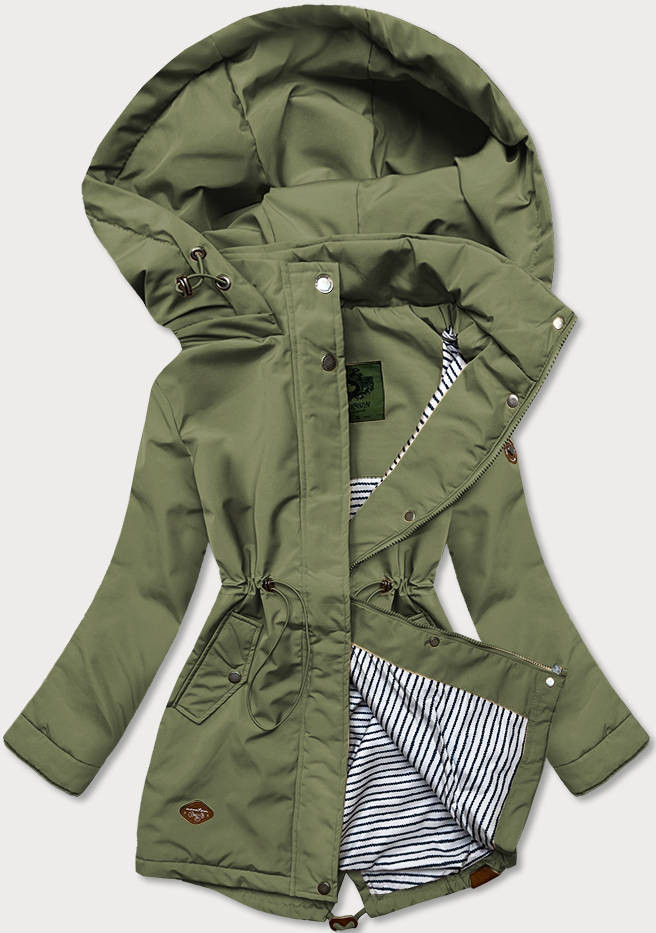 Dámská bunda v khaki barvě s kapucí (CAN-563) odcienie zieleni XXL (44)