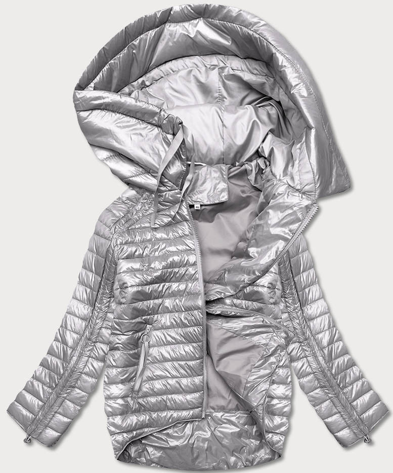 Asymetrická šedá dámská bunda s kapucí (PC-7510-61) odcienie szarości 54