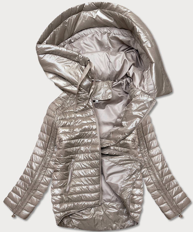Asymetrická béžová dámská bunda s kapucí (PC-7510-62) odcienie beżu 54