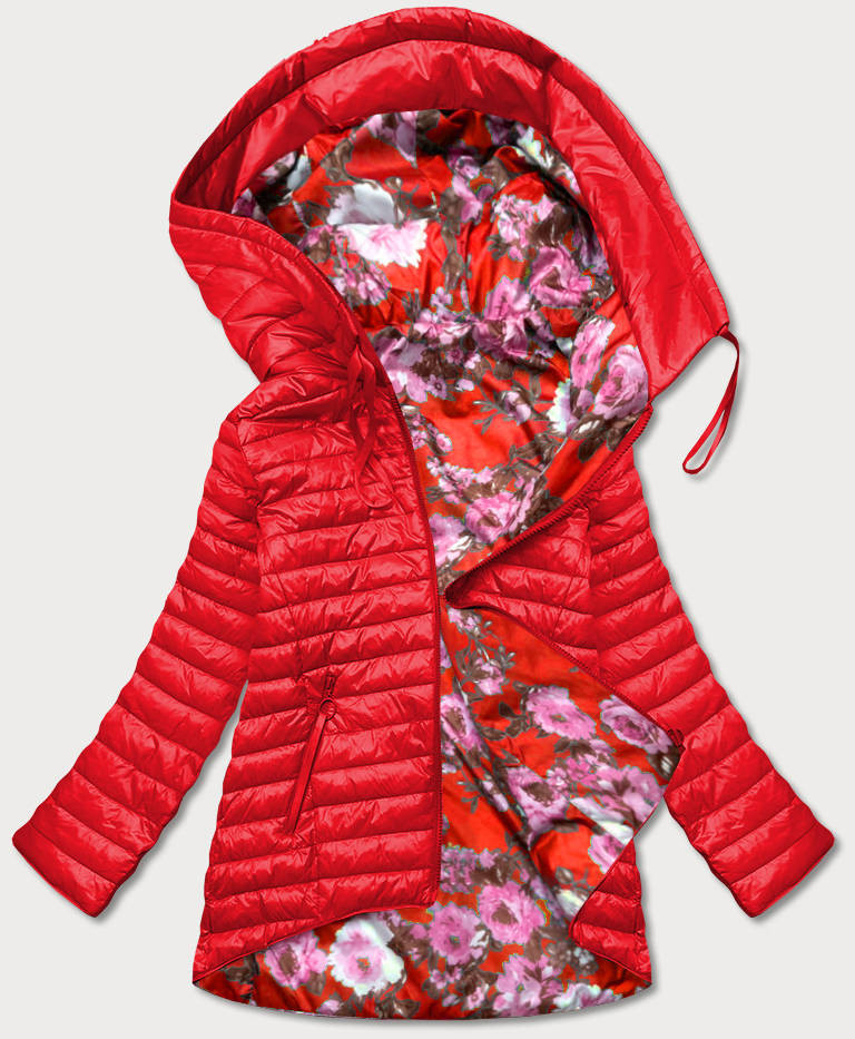 Červená oboustranná dámská květovaná bunda (PC-6105-16) odcienie czerwieni S (36)