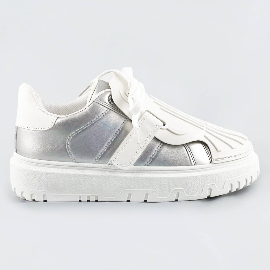 Stříbrno-bílé dámské sportovní boty se zakrytým šněrováním (RA2049) odcienie bieli XL (42)