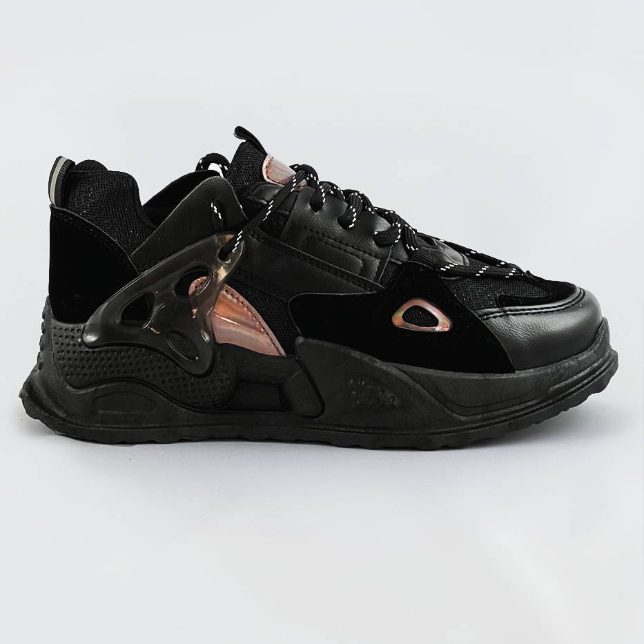 Černé šněrovací boty se zvýšenou podrážkou (7002) odcienie czerni XL (42)