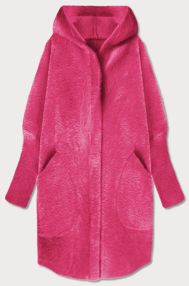 Dlouhý růžový vlněný přehoz přes oblečení typu "alpaka" s kapucí (908) odcienie różu ONE SIZE