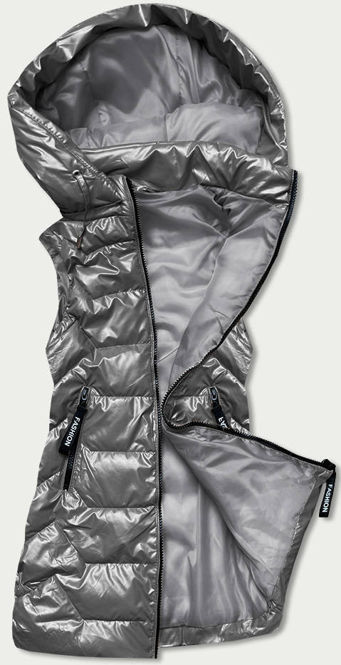 Lesklá šedá dámská vesta s kapucí (B8019-70) odcienie szarości L (40)