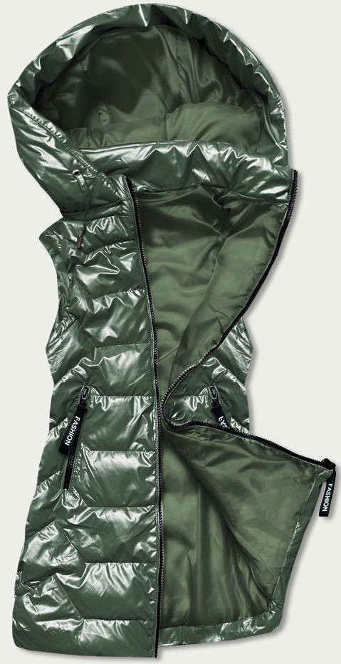 Lesklá zelená dámská vesta s kapucí (B8019-10) odcienie zieleni L (40)