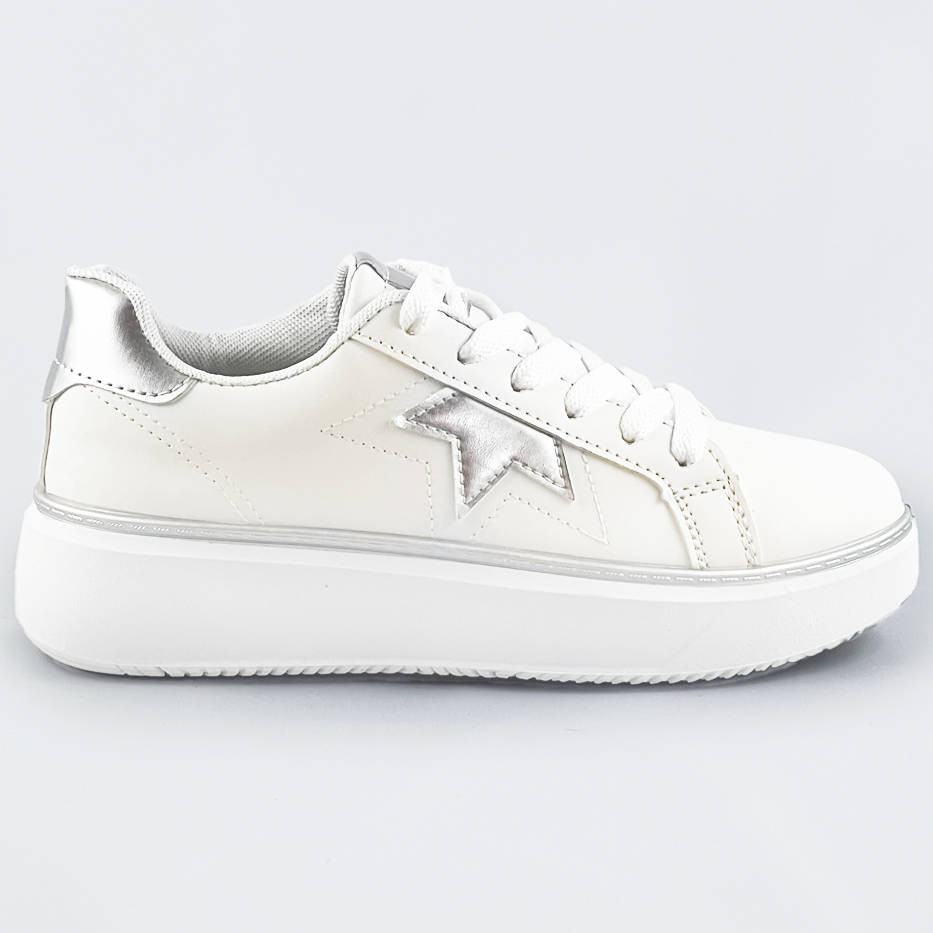 Bílo-stříbrné šněrovací tenisky sneakers s hvězdičkou (BB126L) odcienie bieli XL (42)