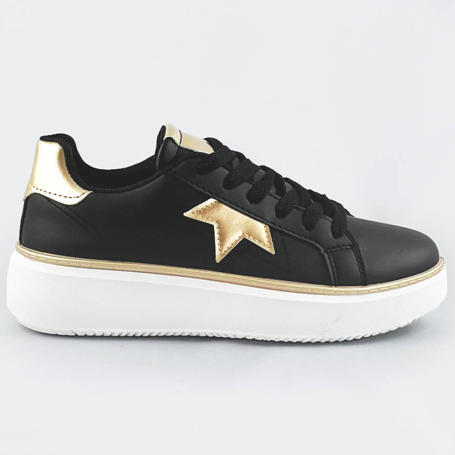 Černo-zlaté šněrovací tenisky sneakers s hvězdičkou (BB126A) odcienie czerni XL (42)