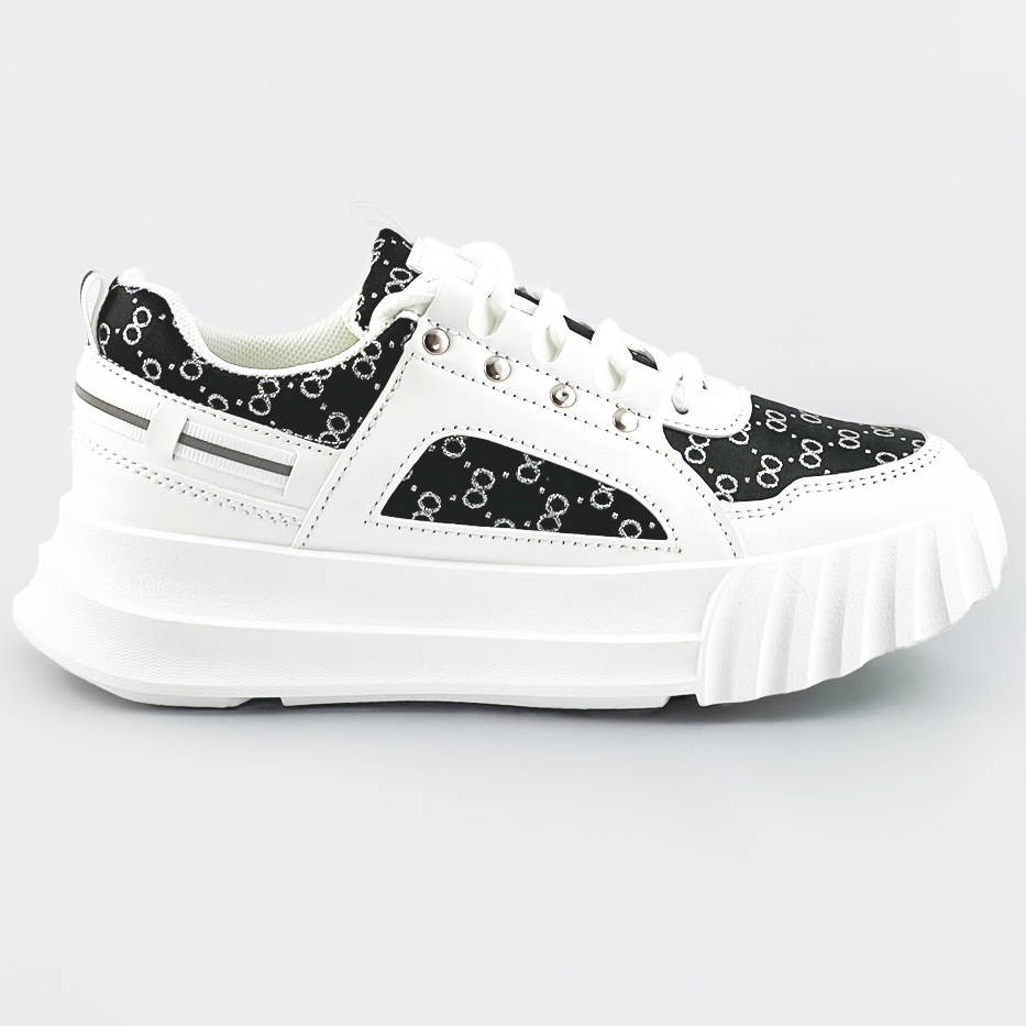 Bílo-černé dámské sportovní boty s ozdobným vzorem (LA811) odcienie bieli XL (42)