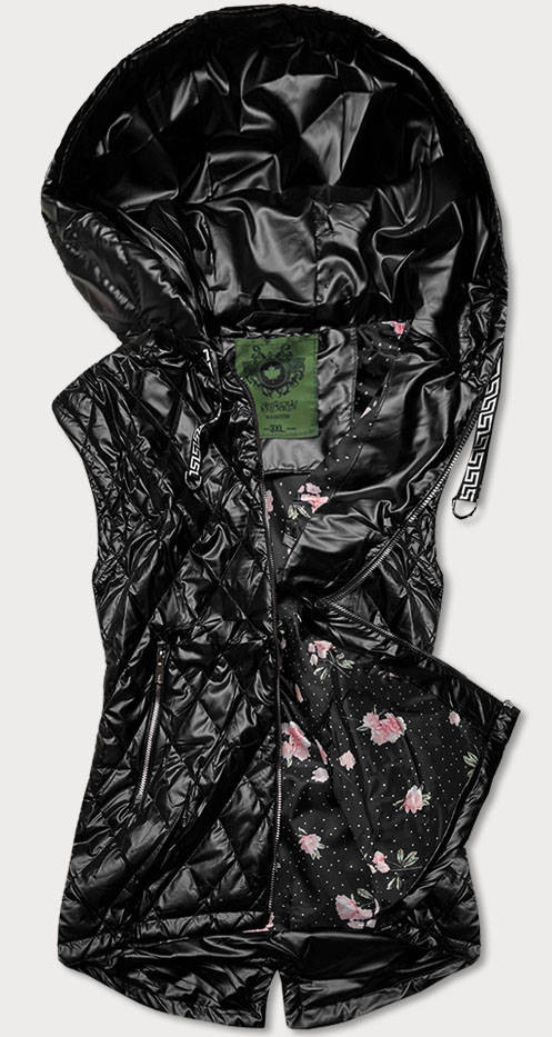 Černá prošívaná dámská vesta s kapucí (CAN-562BIG) odcienie czerni 48