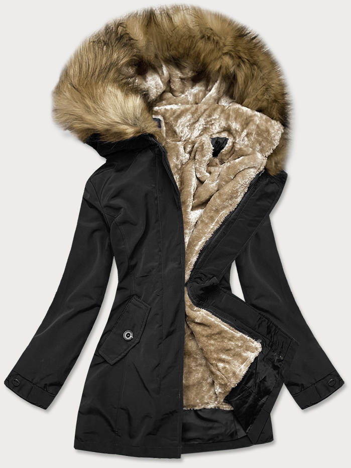 Černá dámská zimní bunda s odepínací kožešinovou podšívkou (M-21005) odcienie czerni XL (42)