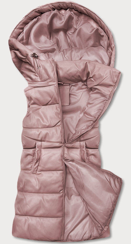 Teplá dámská vesta v pudrově růžové barvě z eko kůže (D-3231-59S) odcienie różu L (40)