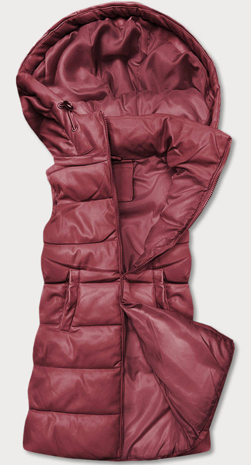 Teplá dámská vesta ve vínové bordó barvě z eko kůže (D-3231-67) odcienie czerwieni XL (42)