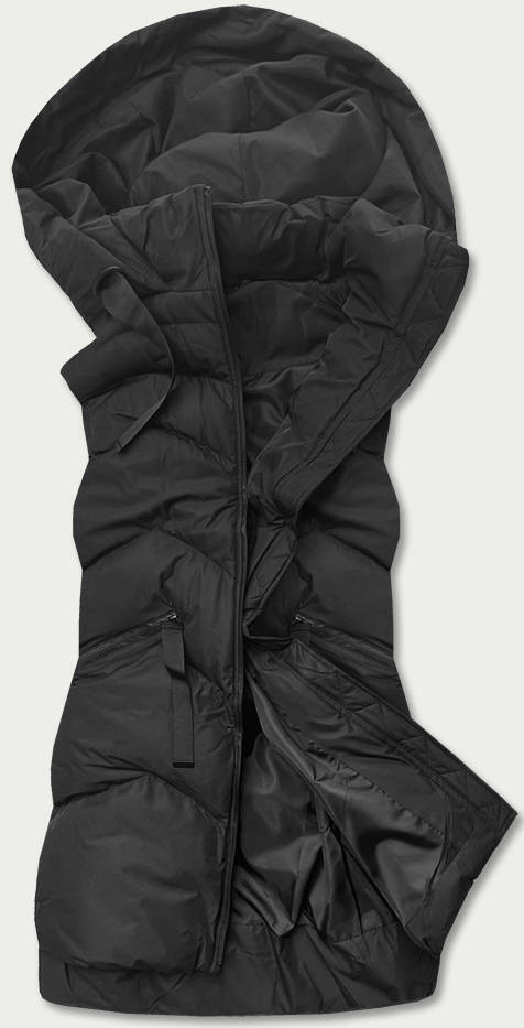 Dlouhá černá dámská vesta s kapucí (5M788-392) odcienie czerni M (38)