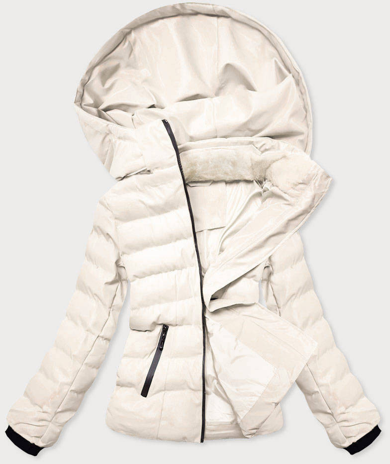 Bílá dámská zimní bunda s kožešinovým stojáčkem (5M769-281) odcienie bieli XL (42)