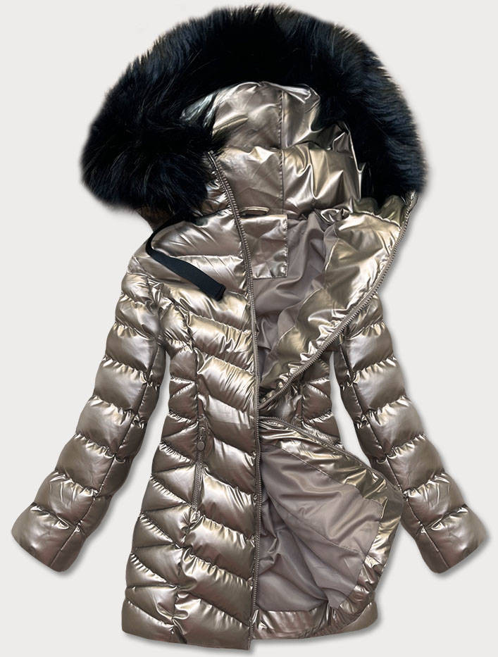 Zlatá dámská metalická zimní bunda (5M778-403) odcienie żółtego XL (42)