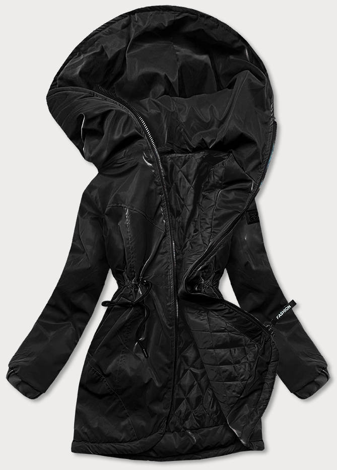 Černá dámská bunda s kapucí (B8105-1) odcienie czerni XXL (44)