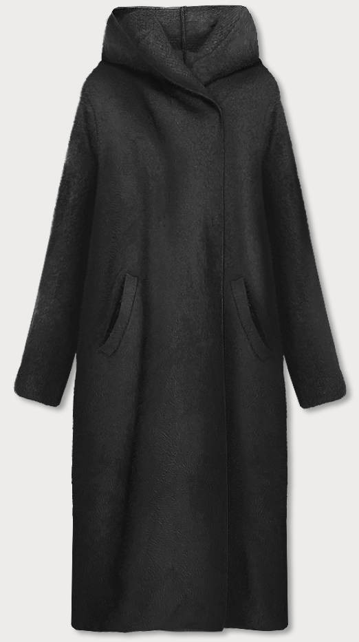 Dlouhý černý přehoz přes oblečení s kapucí (B6010-1) odcienie czerni M (38)