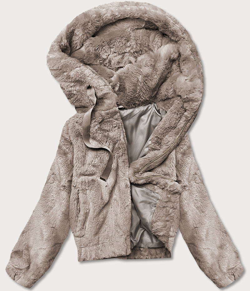 Krátká béžová dámská kožešinová bunda (B8050-12) odcienie beżu L (40)