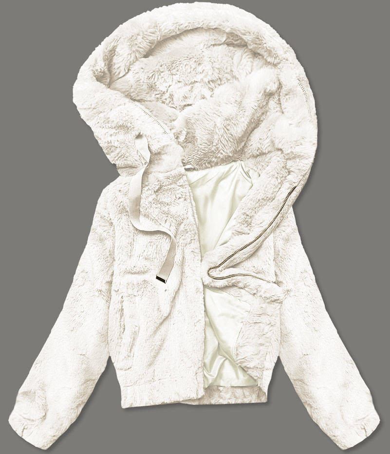 Krátká dámská kožešinová bunda v ecru barvě (B8050-26) odcienie beżu L (40)