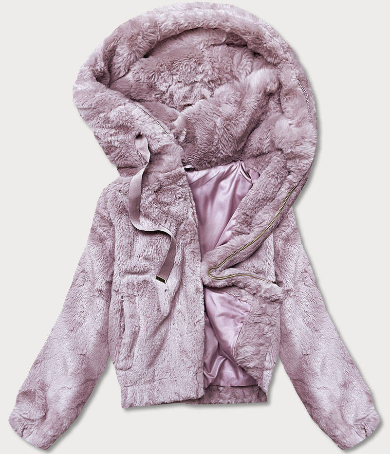 Krátká růžová dámská kožešinová bunda (B8050-81) odcienie różu L (40)