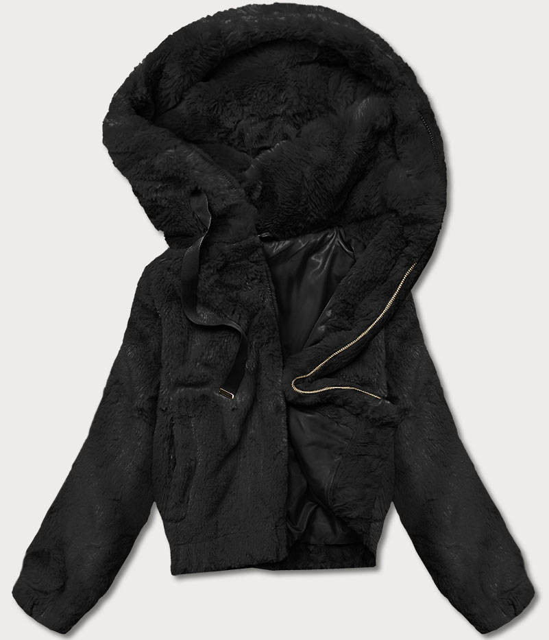 Krátká černá dámská kožešinová bunda (B8050-1) odcienie czerni L (40)