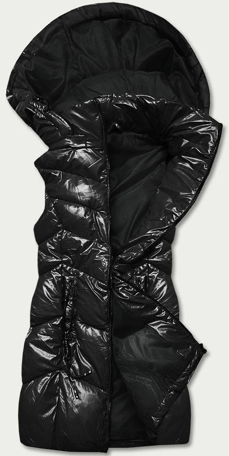 Lesklá černá vesta s kapucí (B8025-1) odcienie czerni L (40)