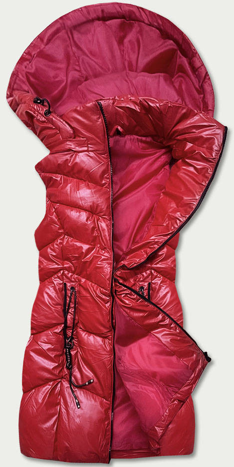 Lesklá červená vesta s kapucí (B8025-4) odcienie czerwieni L (40)