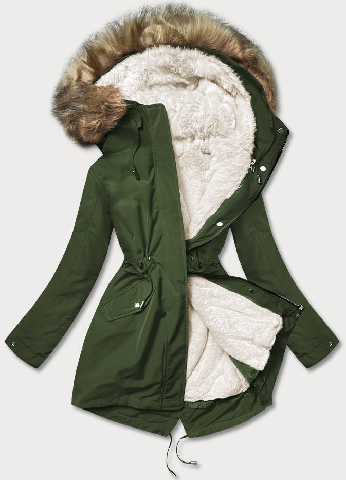 Teplá khaki-ecru dámská zimní bunda (W629) odcienie bieli XXL (44)