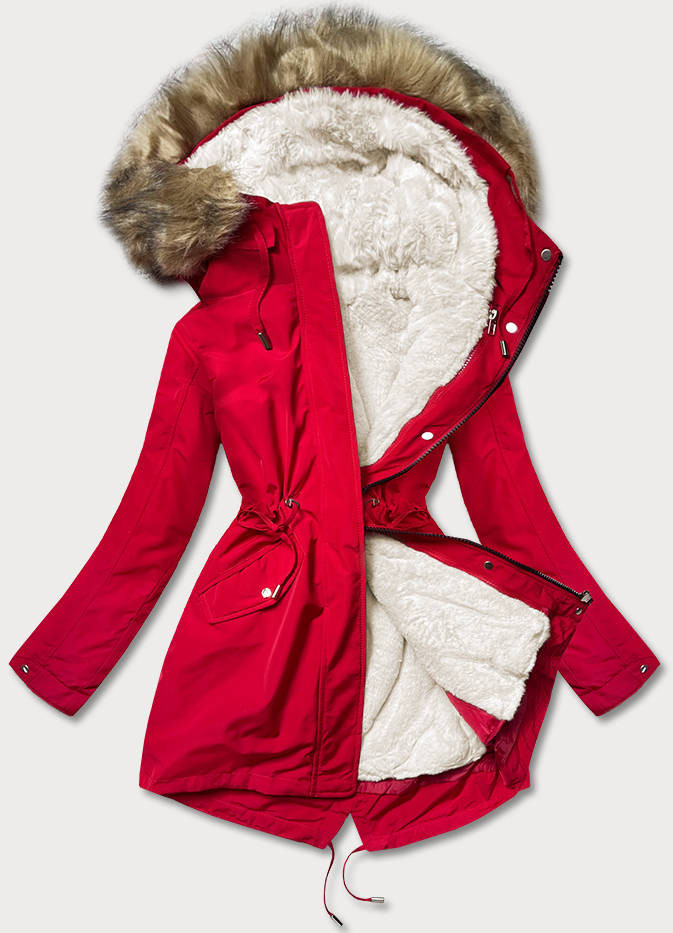 Červeno-ecru teplá dámská zimní bunda (W629) odcienie czerwieni XL (42)