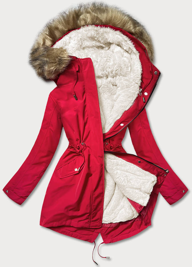 Červeno-ecru teplá dámská zimní bunda (W629) odcienie czerwieni XL (42)
