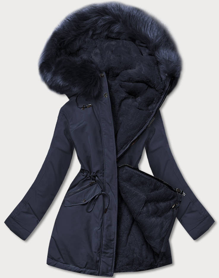 Tmavě modrá teplá dámská oboustranná zimní bunda (W610) odcienie niebieskiego XL (42)
