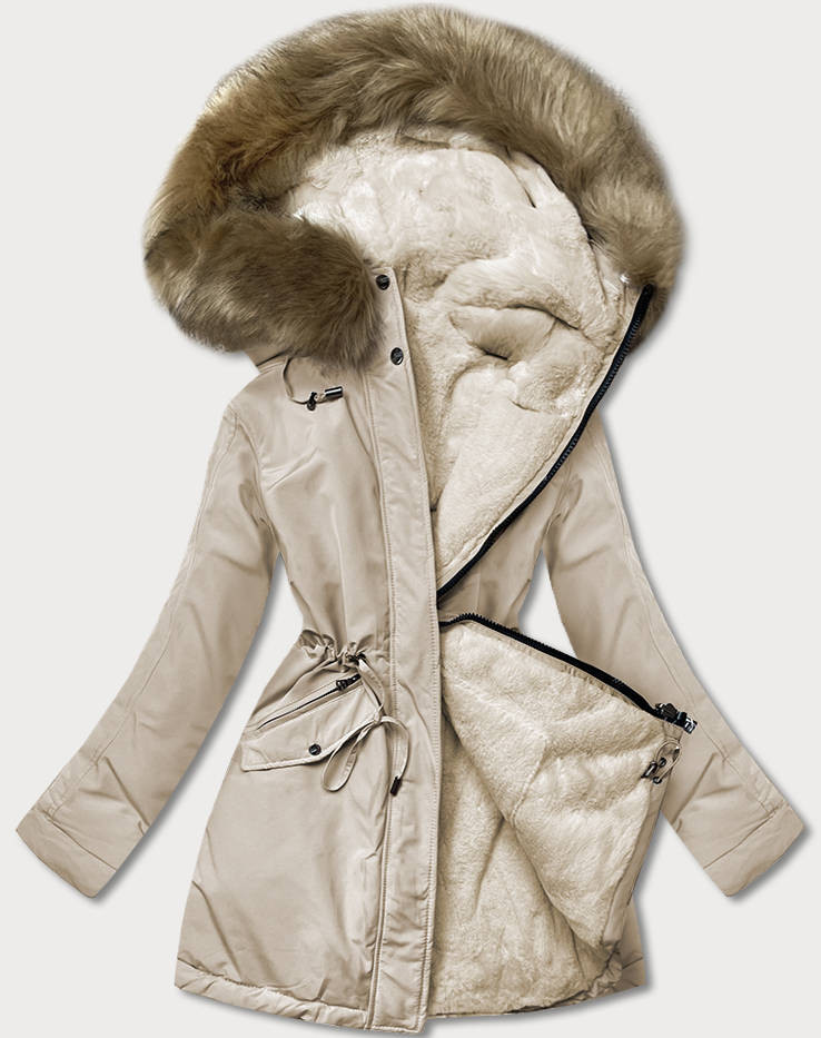 Teplá béžová oboustranná dámská zimní bunda (W610) odcienie beżu XXL (44)