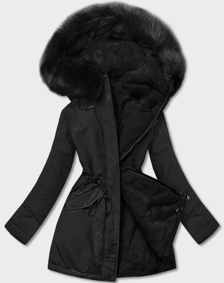 Teplá černá oboustranná dámská zimní bunda (W610) odcienie czerni XXL (44)