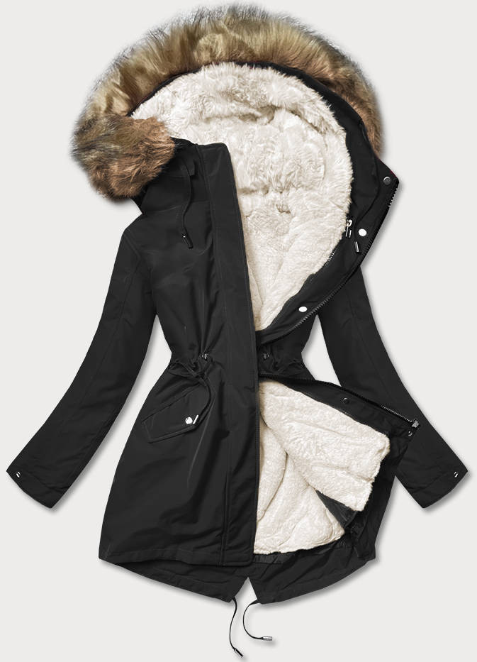 Černo/ecru/hnědá teplá dámská zimní bunda (W629BIG) odcienie czerni 54