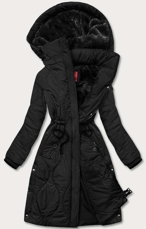Černá dámská zimní bunda ke kolenům (M-21601) odcienie czerni M (38)