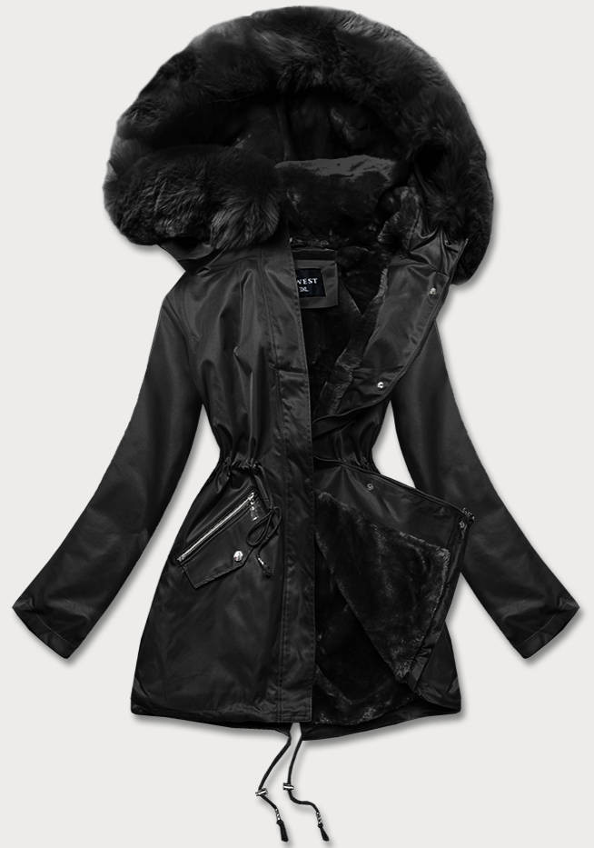 Černá dámská zimní bunda s kožešinovou podšívkou (B550-1) odcienie czerni 46