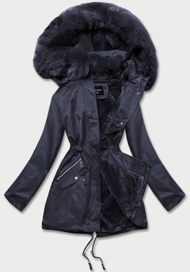 Tmavě modrá dámská zimní bunda s kožešinovou podšívkou (B550-3) odcienie niebieskiego 46