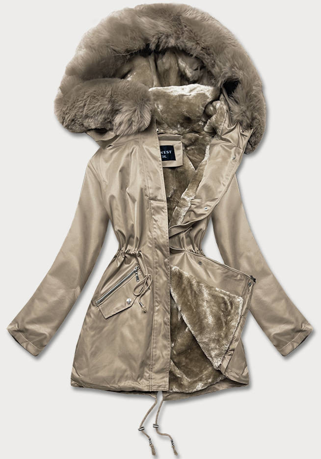 Béžová dámská zimní bunda s kožešinovou podšívkou (B550-46) odcienie beżu 50