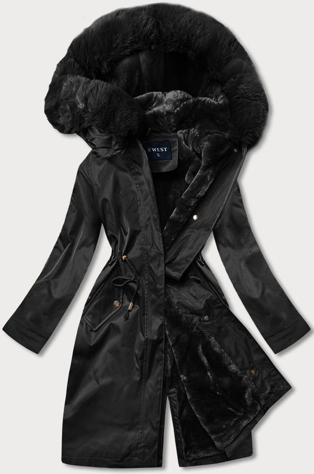 Černá dámská zimní bunda s mechovitým kožíškem (B537-1) odcienie czerni S (36)
