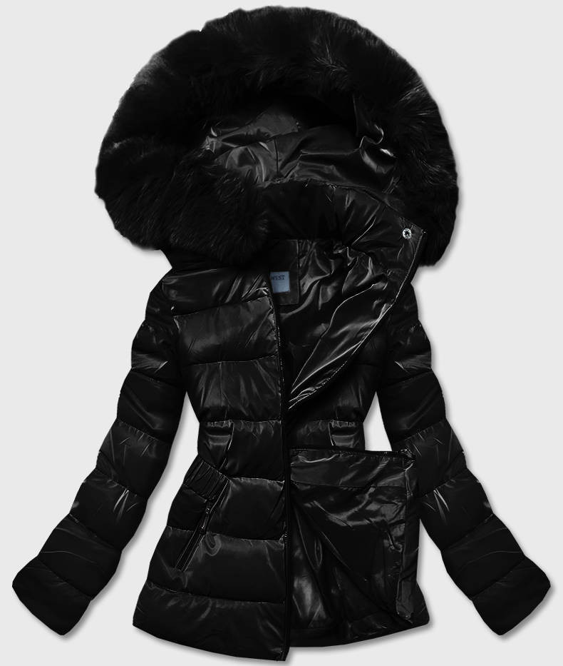 Krátká černá lesklá dámská bunda (B8090-1) odcienie czerni XXL (44)