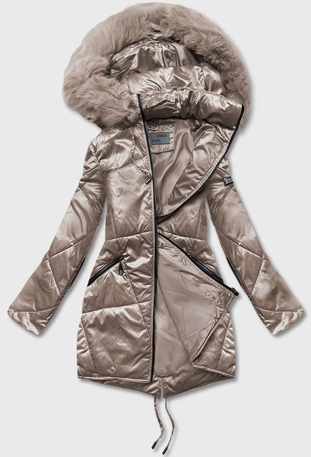 Béžová dámská bunda s kapucí pro přechodné období (B8091-12) odcienie beżu 48