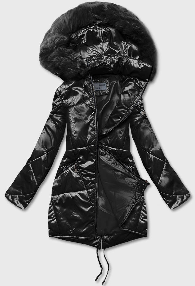 Černá dámská bunda s kapucí pro přechodné období (B8091-1) odcienie czerni 52