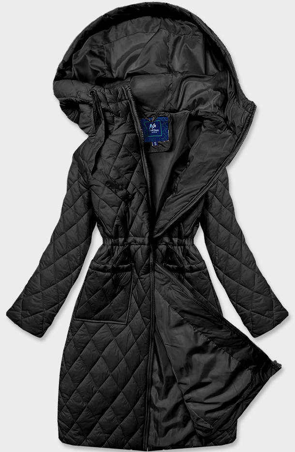 Jednoduchá černá prošívaná bunda s kapucí (AG6-29) odcienie czerni S (36)