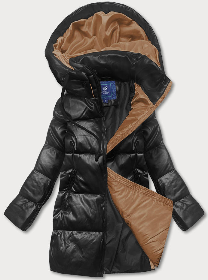 Černo-hnědá volná dámská bunda z ekologické kůže (AG6-20B) odcienie czerni 50