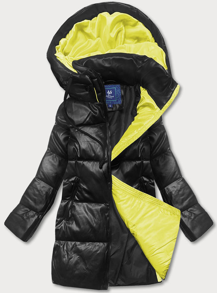 Černo-žlutá volná dámská bunda z ekologické kůže (AG6-21) odcienie czerni S (36)