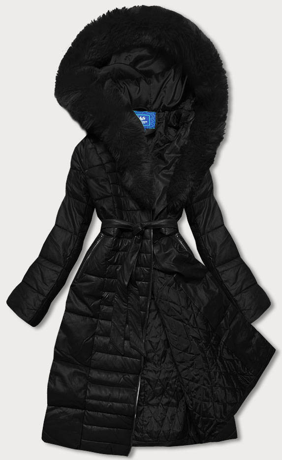 Černá dámská bunda s kožešinovým límcem (AG6-28) odcienie czerni M (38)